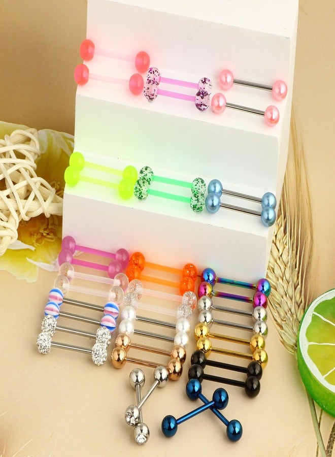 Suotarn 40pcs 14G Mix-Color Stainless Steel Straight Barbell Tongue Rings Bars Piercing 5/8" Length Acrylic Glow In Dark Flexible Retainer Body Jewelry For Women Men - Image 3